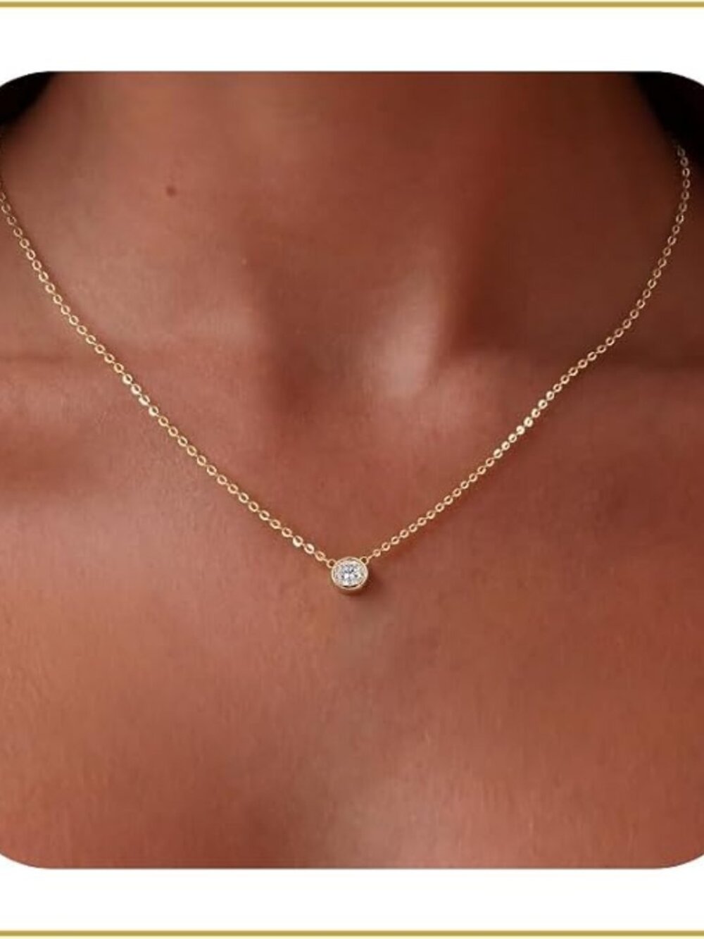 Tewiky Dainty 14k Gold Plated/Silver Cubic Zirconia Necklaces for Women